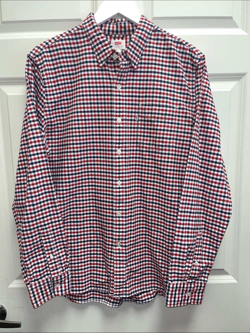 Levi's Men's Red, White and Blue Gingham Button-Down Shirt